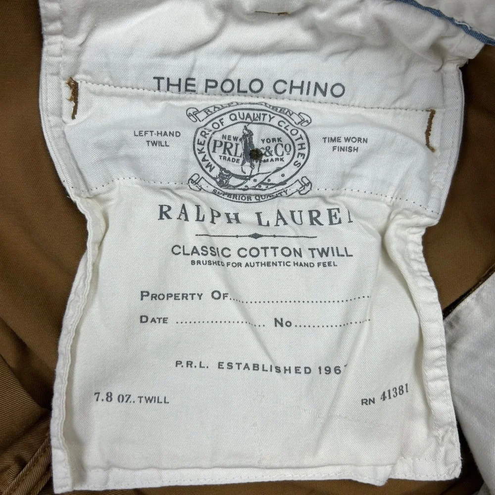 Polo Ralph Lauren Chino Pants Mens 38x30 Tan Classic Cotton Twill Straight Flat